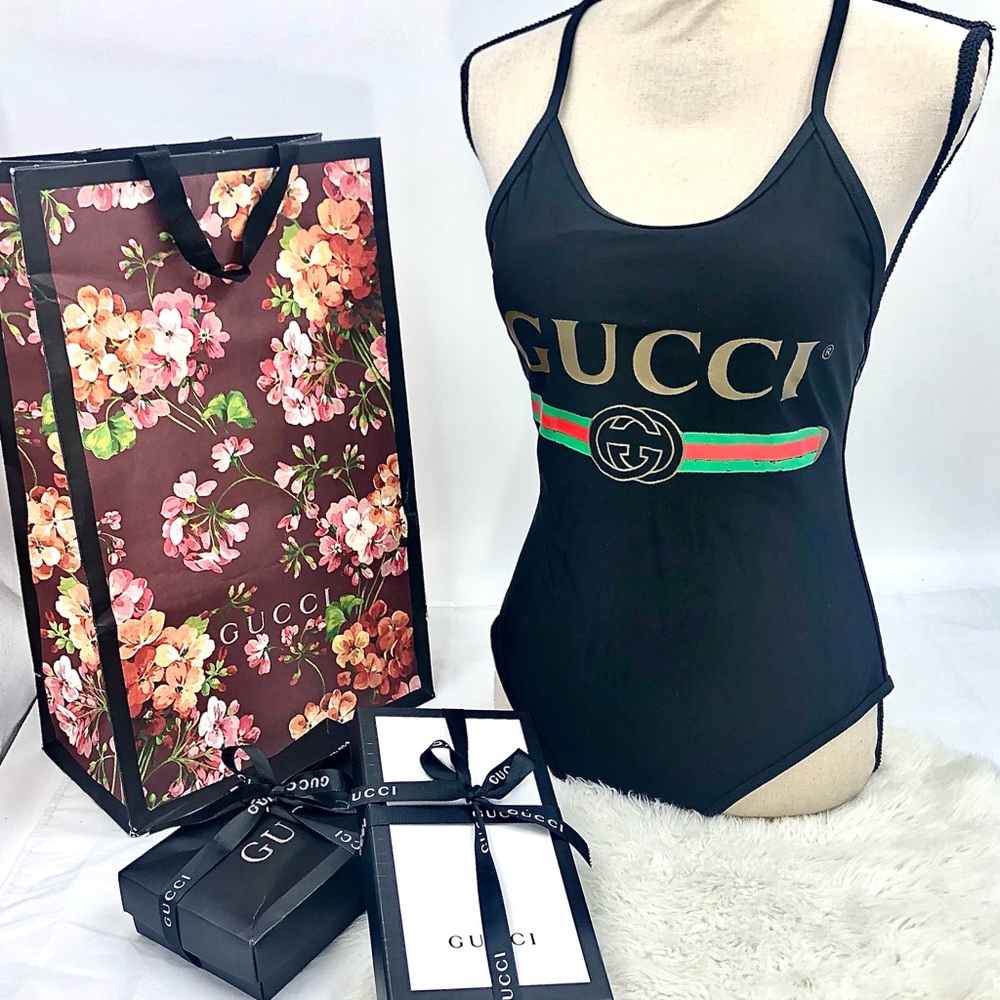 GUCCI One Piece Bodysuit Swimsuit w/ SHOPPER BAG